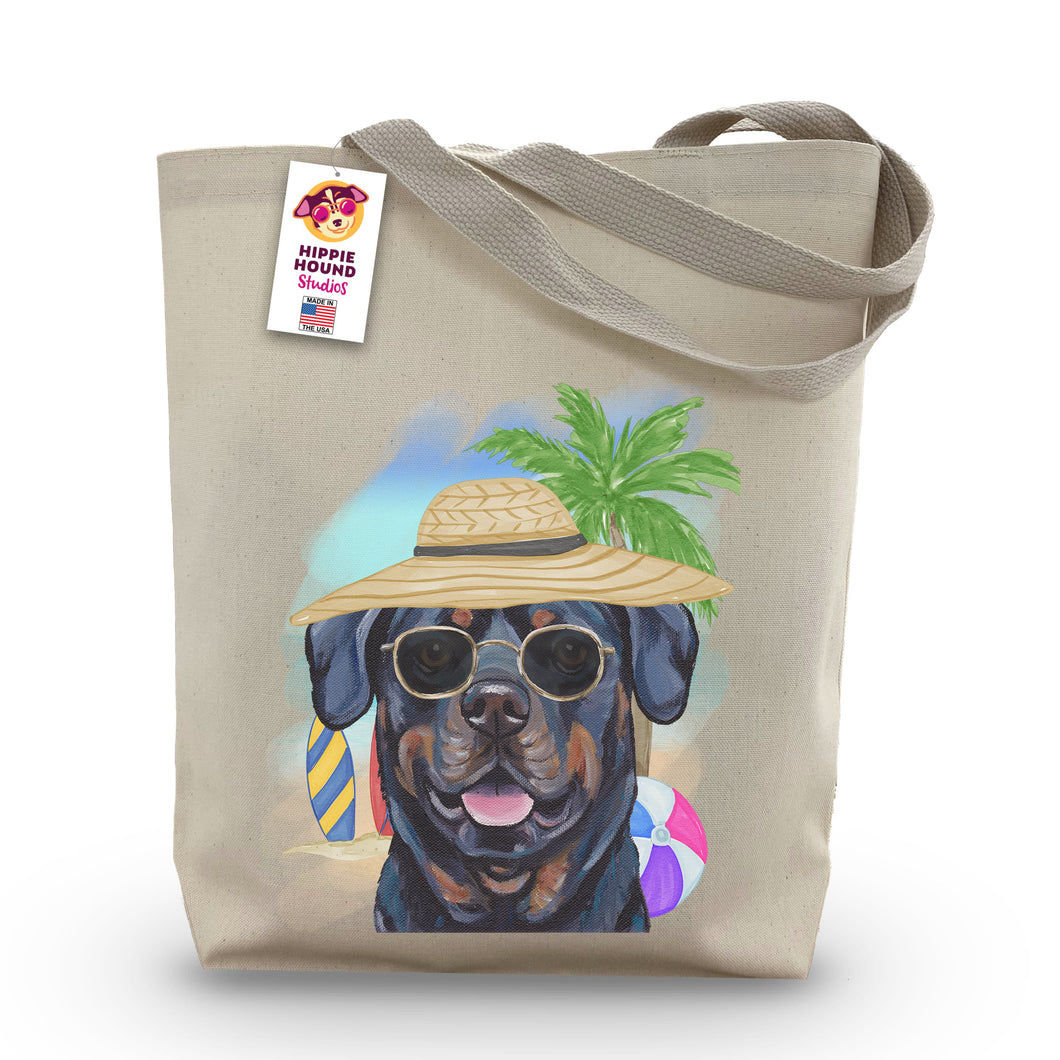 Beach Tote Bag, 'Rottweiler', Summer Dog Tote Bag
