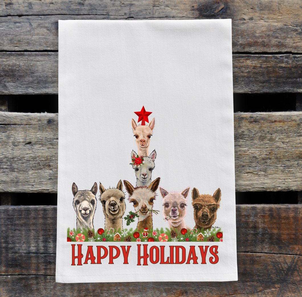 Alpaca Christmas Tea Towel - Happy Holidays Funny Alpaca Group