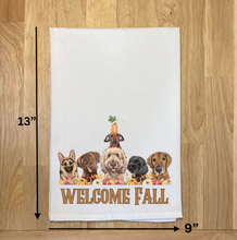 Load image into Gallery viewer, Welcome Fall Dogs Tea Towel - Fall Dogs Kitchen Towel
