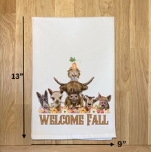 Load image into Gallery viewer, Welcome Fall Farm Animal Tea Towel - Fall Farm Animals Kitchen Towel
