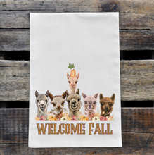 Load image into Gallery viewer, Welcome Fall Alpaca Tea Towel - Fall Alpacas Kitchen Towel
