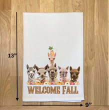 Load image into Gallery viewer, Welcome Fall Alpaca Tea Towel - Fall Alpacas Kitchen Towel
