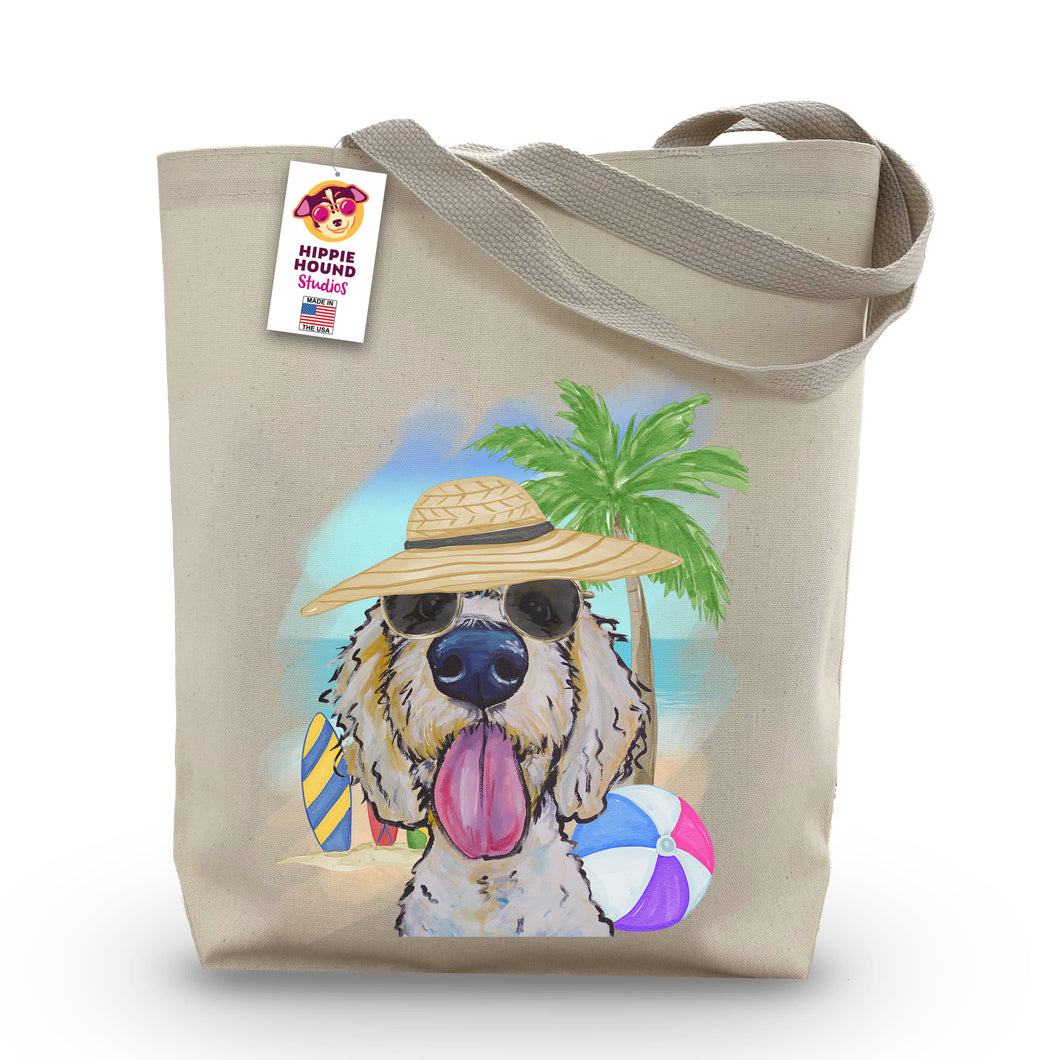 Beach Tote Bag, 'GoldenDoodle', Summer Dog Tote Bag