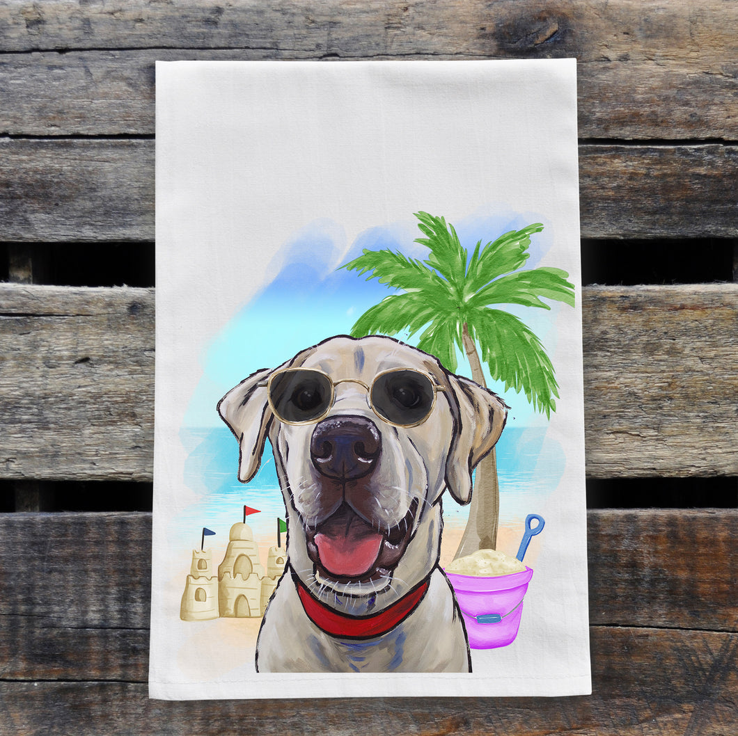 Beach Towel 'Yellow Lab', Summer Dog Kitchen Decor