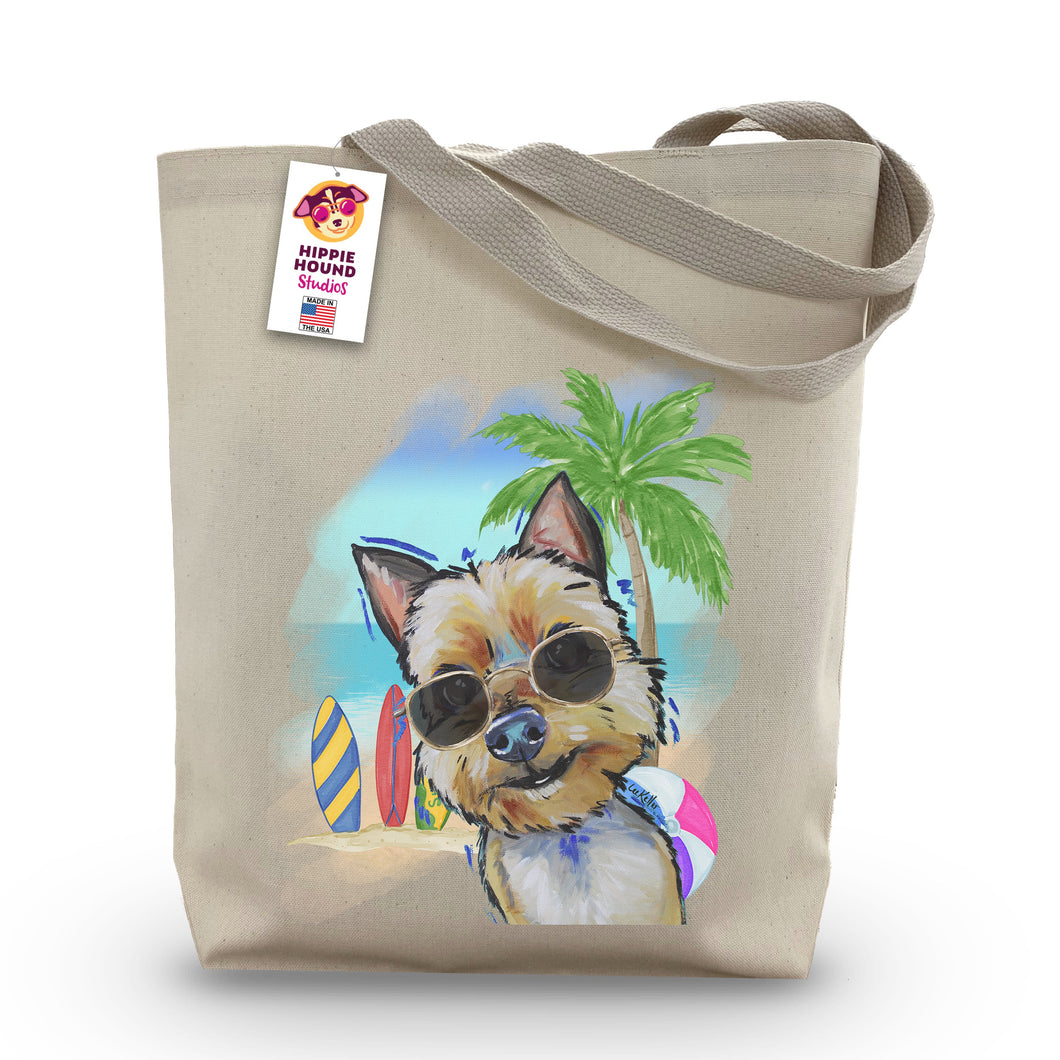 Beach Tote Bag, 'Yorkie', Summer Dog Tote Bag