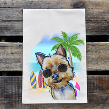 Load image into Gallery viewer, Beach Towel &#39;Yorkie&#39;, Summer Dog Kitchen Decor
