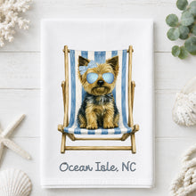 Load image into Gallery viewer, Coastal Yorkshire Terrier Tea Towel - Yorkie Kitchen Towel - Option to Personalize
