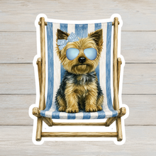 Load image into Gallery viewer, Yorkie Vinyl Sticker - 4" Coastal Dog Stickers - Beach Themed
