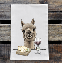 Load image into Gallery viewer, Alpaca With Wine Tea Towel - Alpaca Kitchen Decor - Alpaca Kitchen Towel
