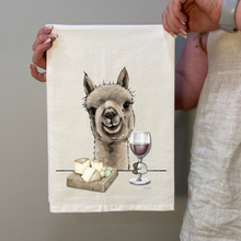 Load image into Gallery viewer, Alpaca With Wine Tea Towel - Alpaca Kitchen Decor - Alpaca Kitchen Towel
