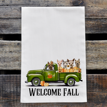 Load image into Gallery viewer, Alpaca Fall Towel, &#39;Green Farm Truck&#39;
