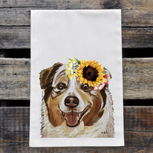 Load image into Gallery viewer, Sunflower Dog Towel &#39;Australian Shepherd&#39;, Fall Dog Towel
