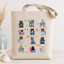 Load image into Gallery viewer, Coastal Cats Tote Bag - Cat Canvas Beach Totes
