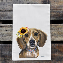 Load image into Gallery viewer, Sunflower Dog Towel &#39;Beagle&#39;, Fall Dog Towel
