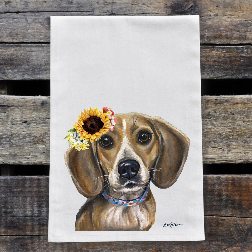 Sunflower Dog Towel 'Beagle', Fall Dog Towel