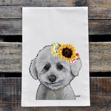 Load image into Gallery viewer, Sunflower Dog Towel &#39;Bichon&#39;, Fall Dog Towel
