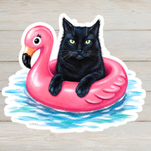 Load image into Gallery viewer, Black Cat Vinyl Sticker - 4" Coastal Cat Sticker
