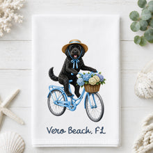 Load image into Gallery viewer, Coastal Doodle Tea Towel - Black Golden Doodle, Labradoodle Kitchen Towel - Option to Personalize
