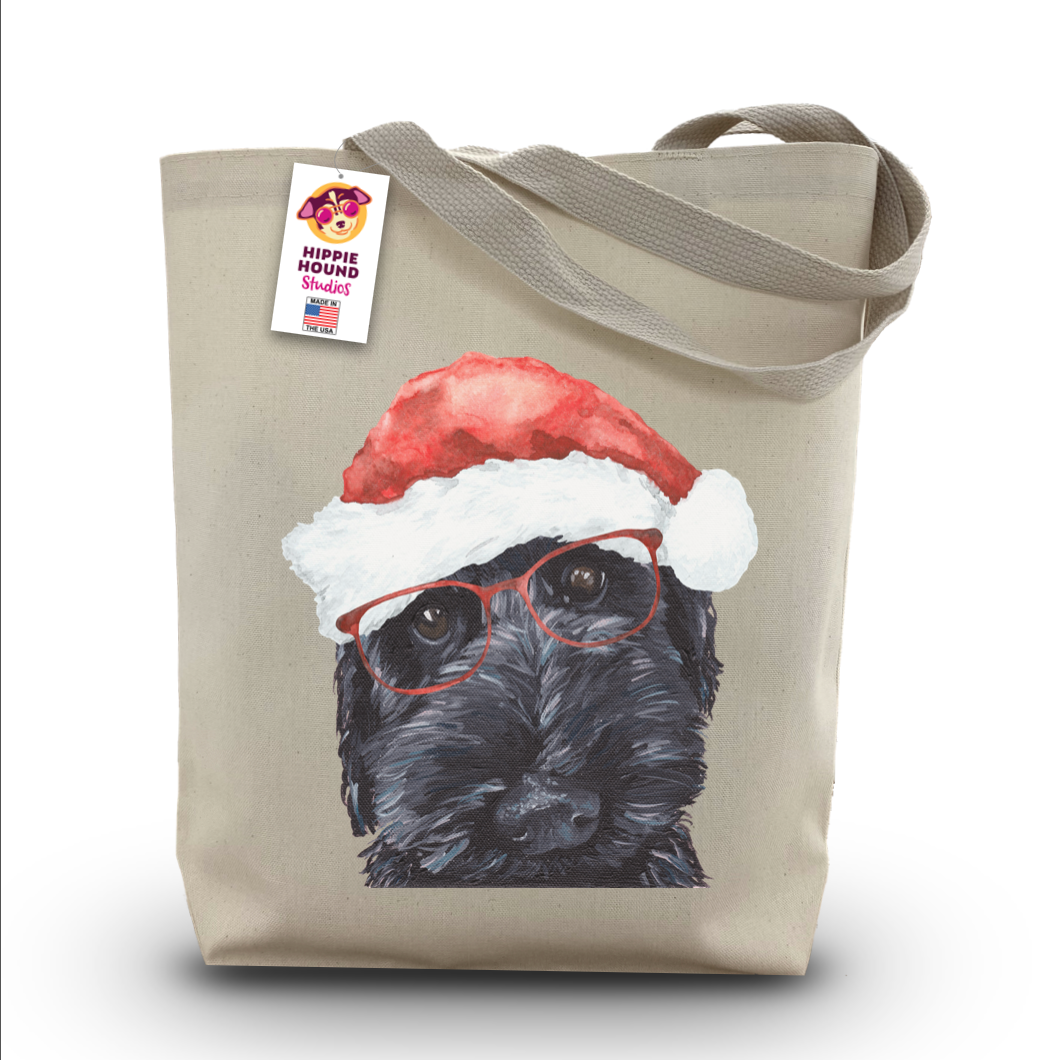 Dog Christmas Tote Bag, 'Black Doodle'