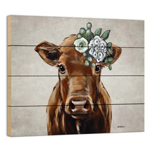 Load image into Gallery viewer, Pallet Wood Cow Sign &#39;Flower Cow&#39;, Farmhouse Cow Decor, Wood Art
