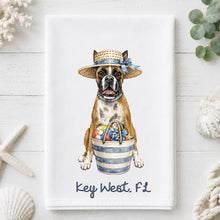 Load image into Gallery viewer, Coastal Boxer Tea Towel - Boxer Kitchen Towel - Option to Personalize
