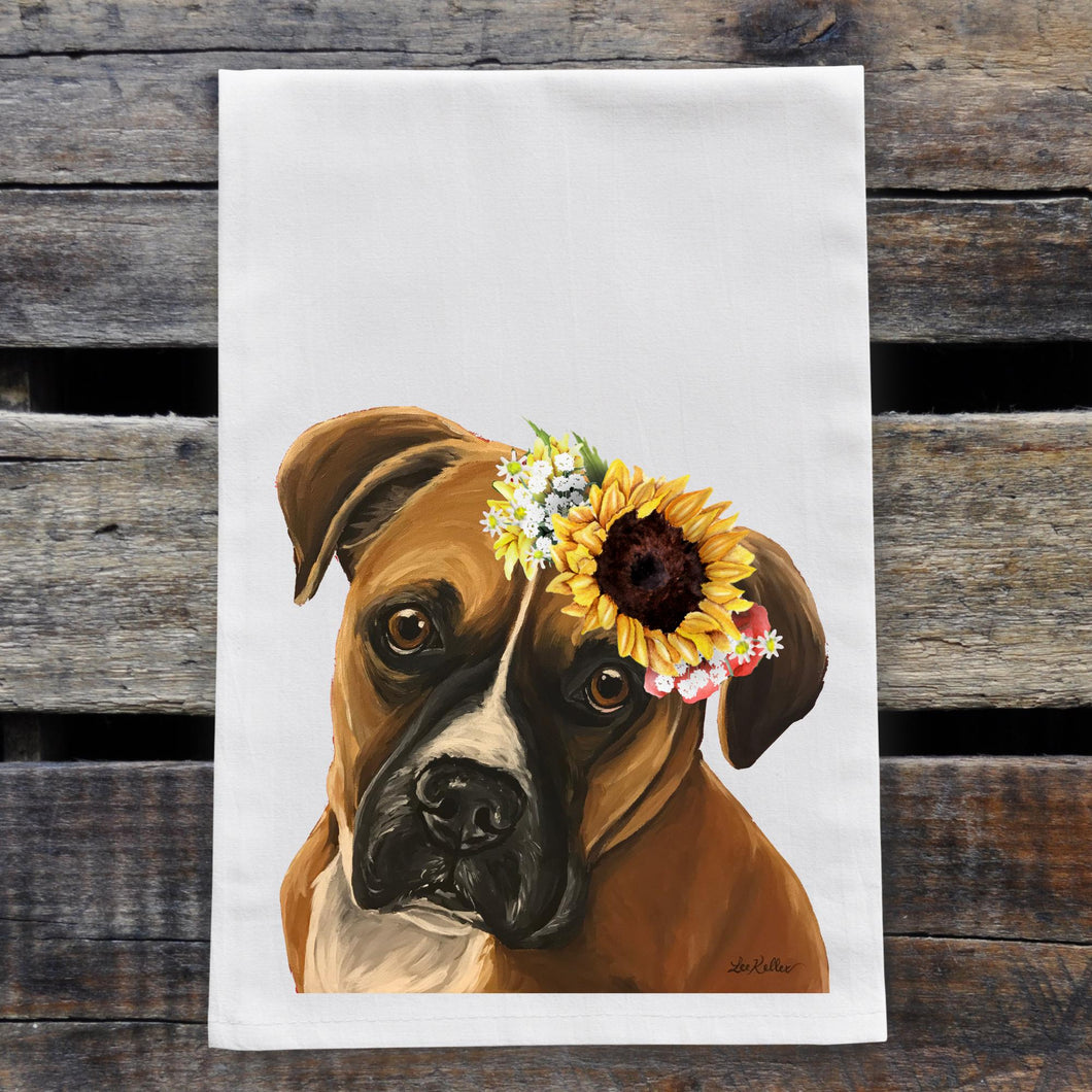 Sunflower Dog Towel 'Boxer', Fall Dog Towel