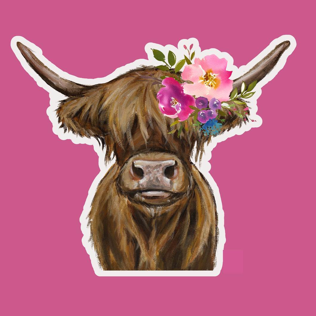 Bright Blooms Cow Sticker, 'Penny', 4