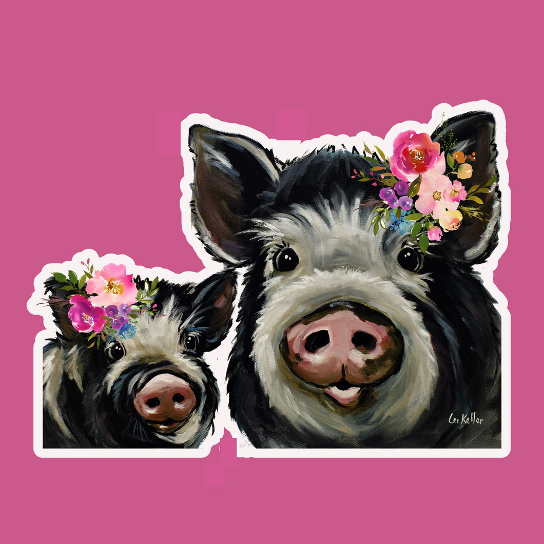 Bright Blooms Pig Sticker, 'Mom & Baby Pig', 4