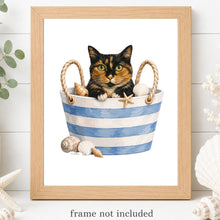 Load image into Gallery viewer, Calico Cat Art Print - Beach Cat Art Print

