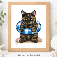 Load image into Gallery viewer, Tortoiseshell Cat Art Print - Beach Cat Art Print
