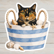 Load image into Gallery viewer, Calico Cat Vinyl Sticker - 4" Coastal Cat Sticker
