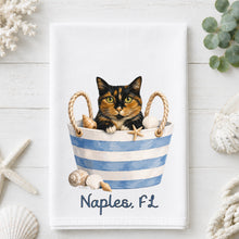 Load image into Gallery viewer, Coastal Calico Cat Tea Towel - Cat Kitchen Towel - Option to Personalize
