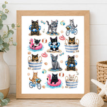 Load image into Gallery viewer, Coastal Collage Cat Art Print - Beach Cat Art Print
