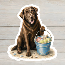Load image into Gallery viewer, Chocolate Lab Vinyl Sticker - 4" Coastal Dog Stickers - Beach Themed
