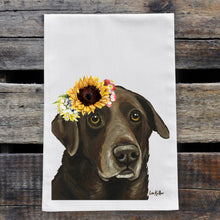 Load image into Gallery viewer, Sunflower Dog Towel &#39;Chocolate Lab&#39;, Fall Dog Towel
