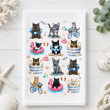 Load image into Gallery viewer, Coastal Cats Tea Towel - Beach Cats Kitchen Towel
