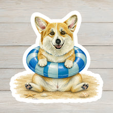 Load image into Gallery viewer, Corgi Vinyl Sticker - 4" Coastal Dog Stickers - Beach Themed
