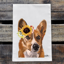 Load image into Gallery viewer, Sunflower Dog Towel &#39;Corgi&#39;, Fall Dog Towel
