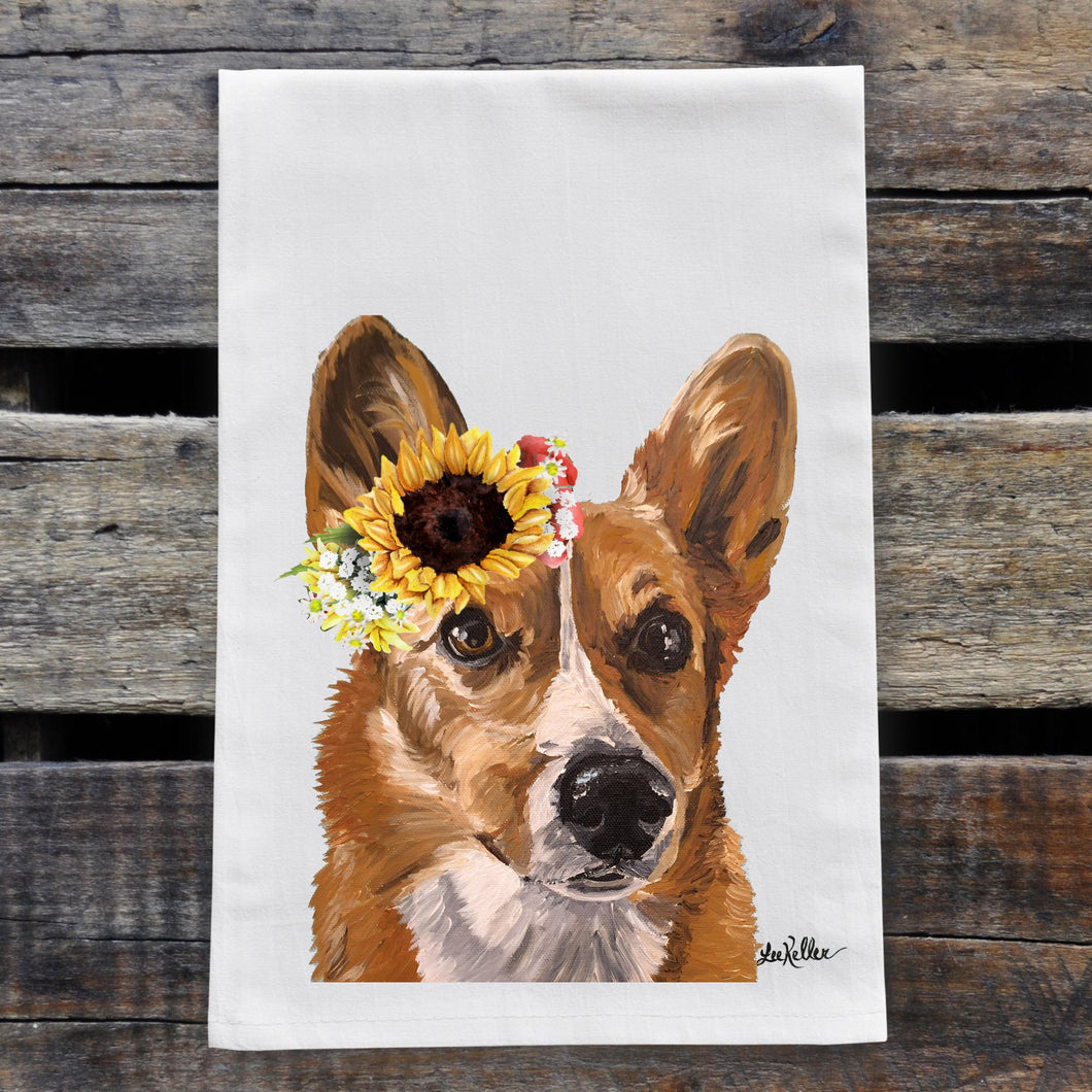 Sunflower Dog Towel 'Corgi', Fall Dog Towel