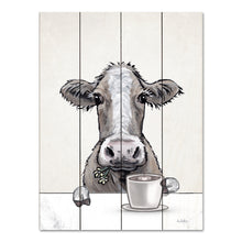 Load image into Gallery viewer, Pallet Wood Cow Sign, Cow with Coffee, Farmhouse Cow Decor, Wood Wall Art
