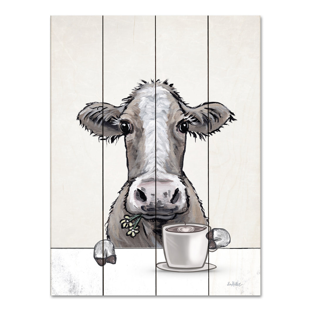 Pallet Wood Cow Sign, Cow with Coffee, Farmhouse Cow Decor, Wood Wall Art