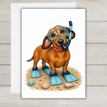 Load image into Gallery viewer, Coastal Dachshund Greeting Card - Beach Dog Greeting Cards
