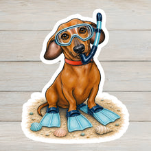 Load image into Gallery viewer, Dachshund Vinyl Sticker - 4" Coastal Dog Stickers - Beach Themed
