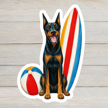 Load image into Gallery viewer, Doberman Vinyl Sticker - 4" Coastal Dog Stickers - Beach Themed
