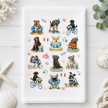 Load image into Gallery viewer, Coastal Dogs Tea Towel - Beach Dog Kitchen Towel - Scuba/Swim Tubes
