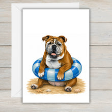 Load image into Gallery viewer, Coastal English Bulldog Greeting Card - Beach Dog Greeting Cards
