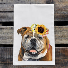 Load image into Gallery viewer, Sunflower Dog Towel &#39;English Bull&#39;, Fall Dog Towel
