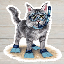 Load image into Gallery viewer, Fluffy Gray Cat Vinyl Sticker - 4" Coastal Cat Sticker

