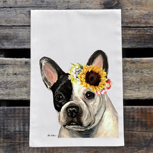 Load image into Gallery viewer, Sunflower Dog Towel &#39;French Bulldog&#39;, Fall Dog Towel
