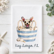 Load image into Gallery viewer, Coastal Chihuahua Tea Towel - Chihuahua Kitchen Towel - Option to Personalize
